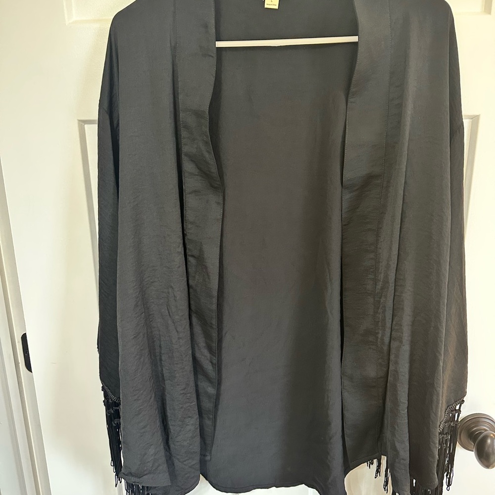 Silk kimono with fringe sleeves boho
